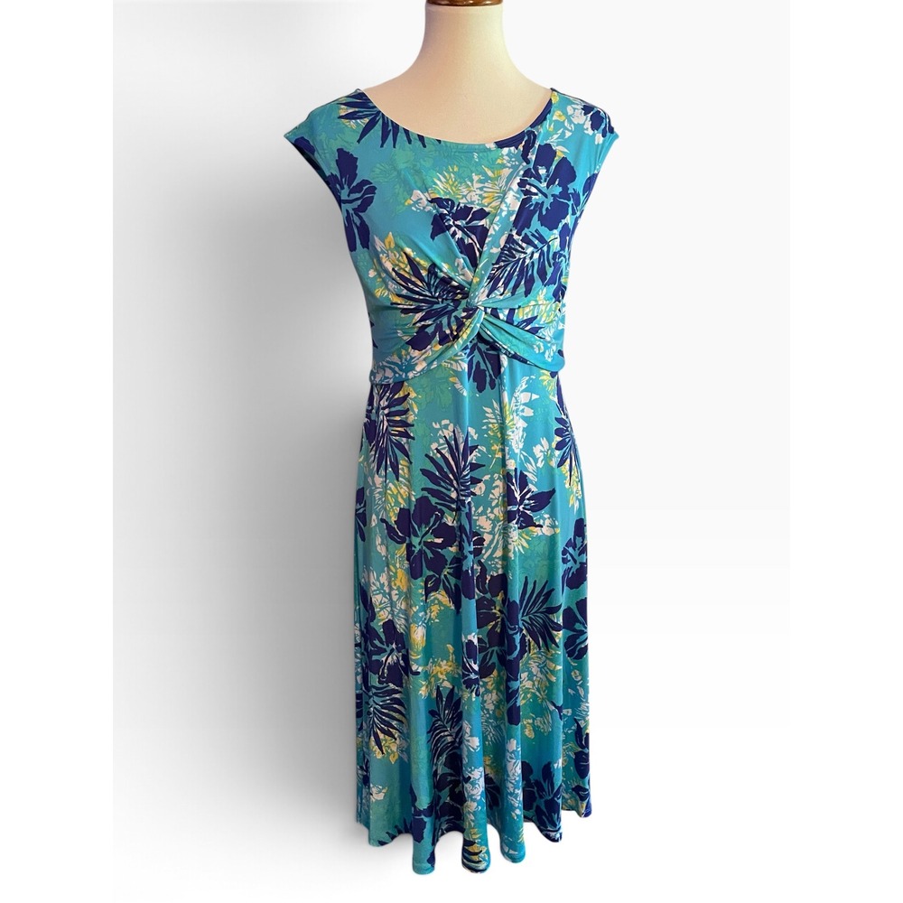 Ruby Rd. Floral Twist Front Liquid Dress Women PM Blue Floral